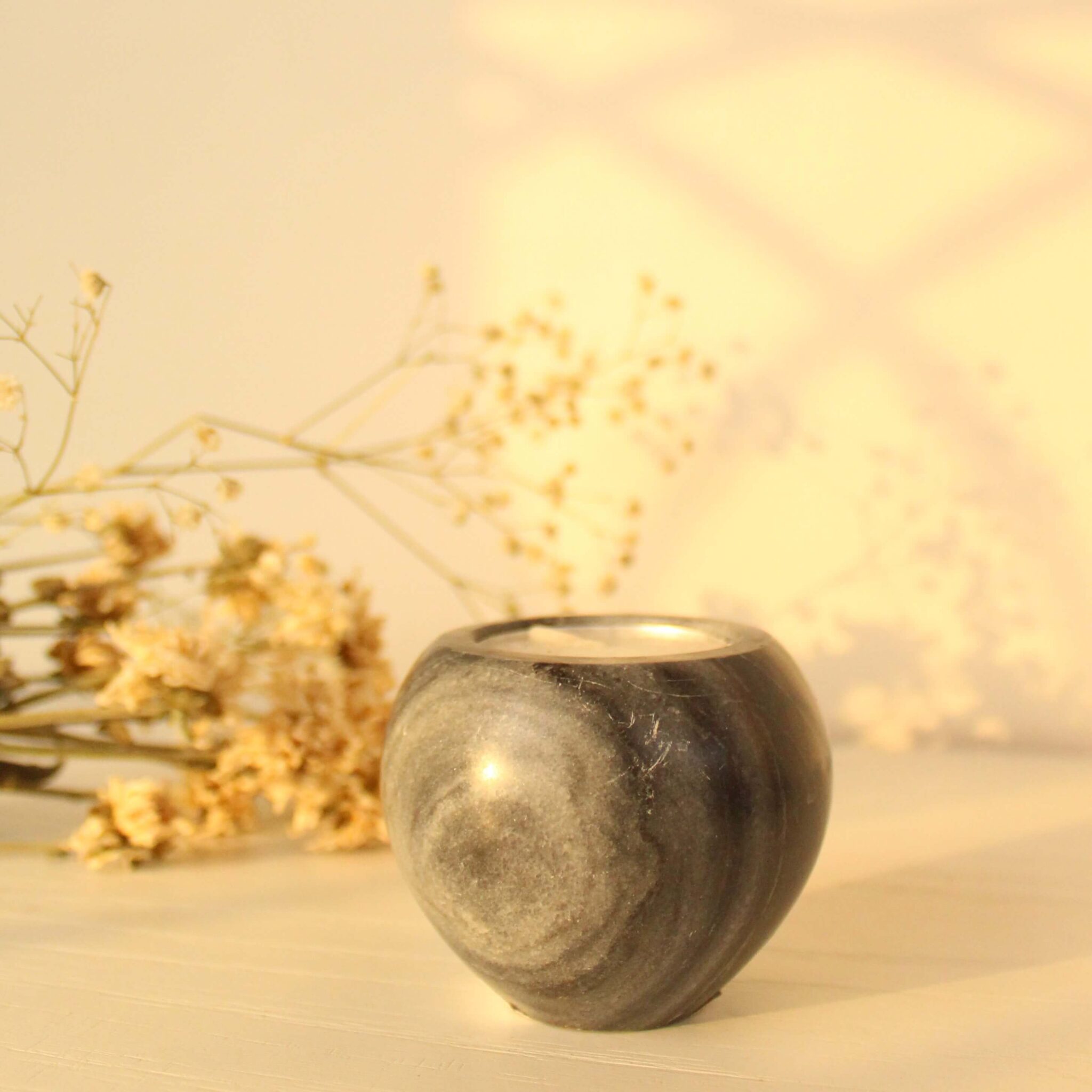 Elongated Concave Tealight Holder | Byora Homes | Gray | Marble
