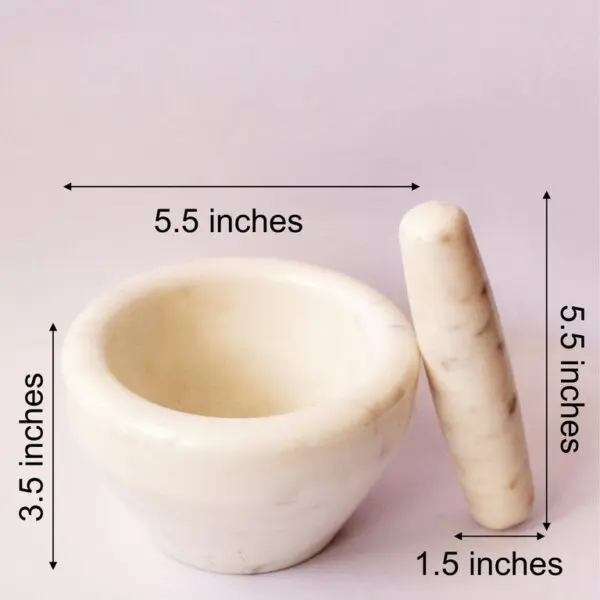 Masala Pot Mortar and Pestle | Byora Homes | White | White Indian Marble - Image 3