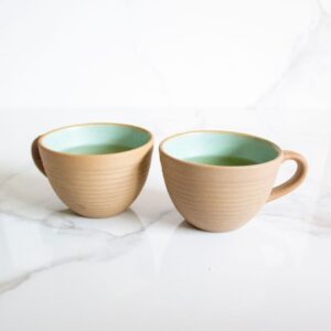 Inside Out Cappuccino Cups (Set of 2) | Byora Homes | Green | Stoneware Ceramic