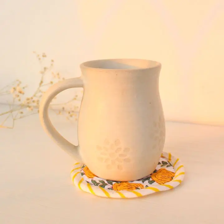 Earthy Floral Coffee Mug | Byora Homes | Beige | Stoneware Ceramic