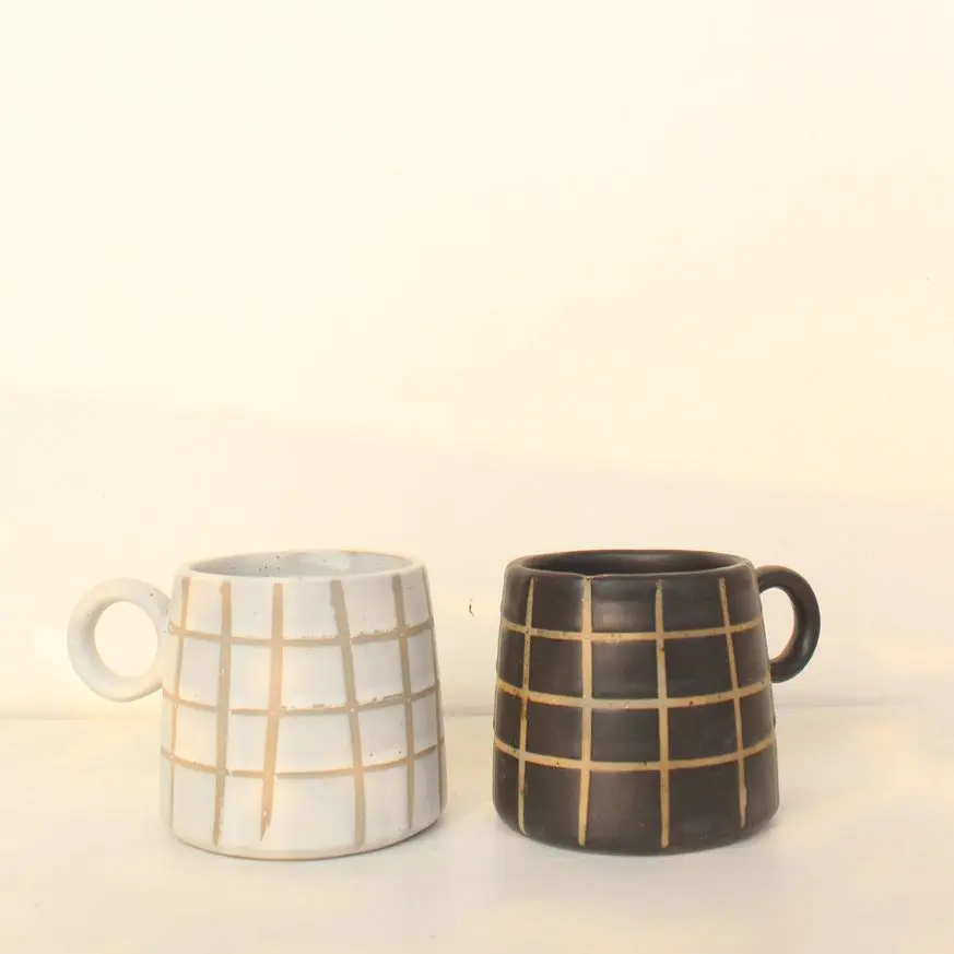 The Checkers Mug | Byora Homes | Charcoal Black & White | Stoneware Ceramic