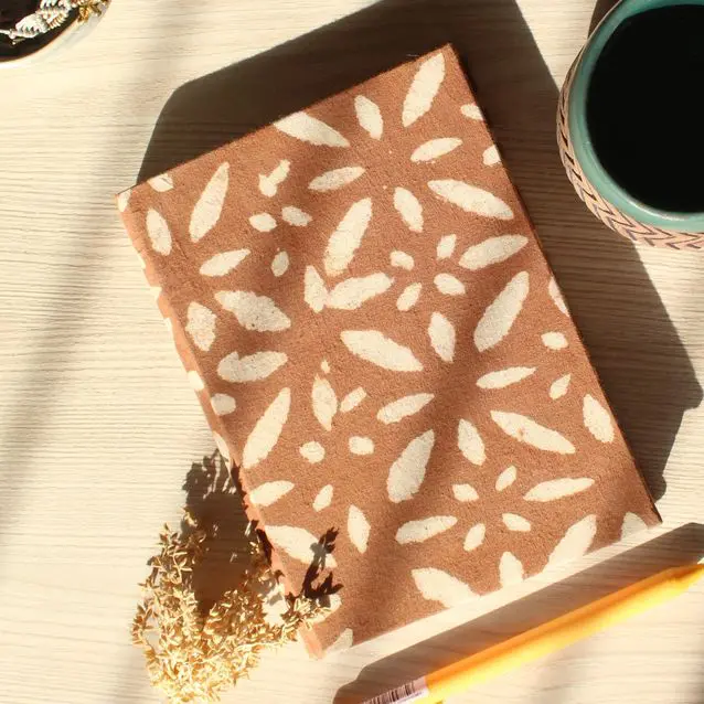 Brown and Beige Flower Print Textile Diary | Brown & Beige