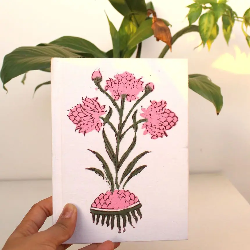 The Pomegranate Flower Print Textile Diary | White & Pink