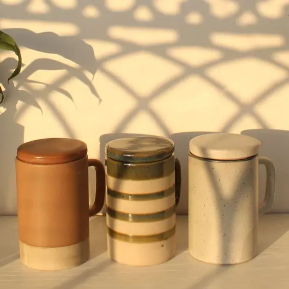 The Brown Ceramic Mug with Lid | Byora Homes | Brown | Stoneware Ceramic - Image 5