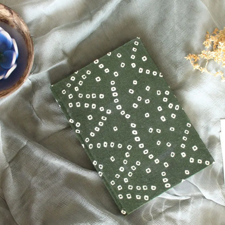 Dark green Bandhani Print Textile Diary | Dark Green