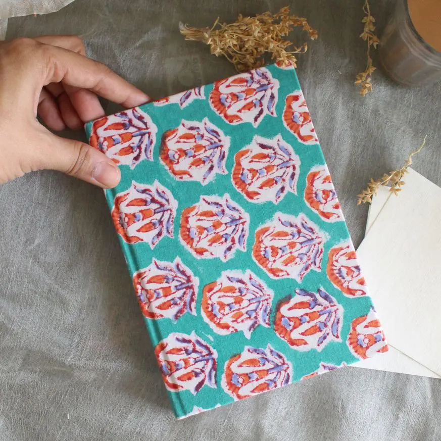 Turquoise Flower Print Textile Diary | Turquoise Green