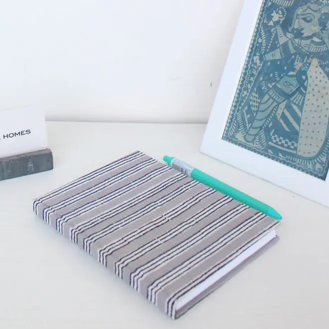 Gray Lined Print Textile Diary | Gray
