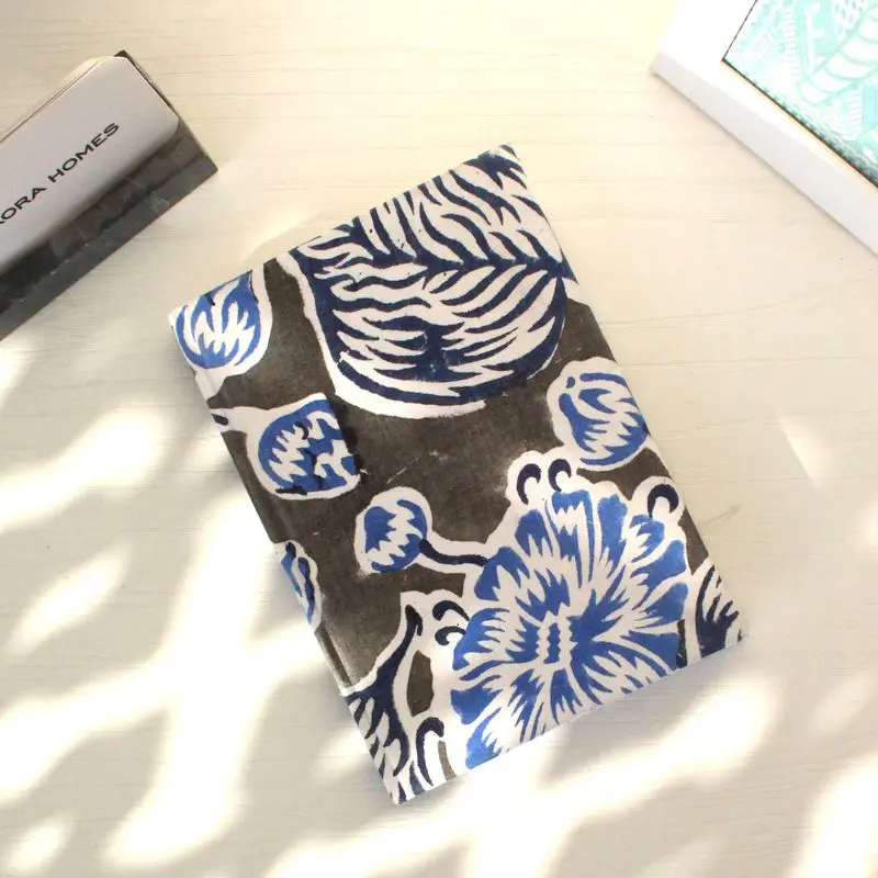 Blue-Gray Flower Print Textile Diary | Blue & Gray