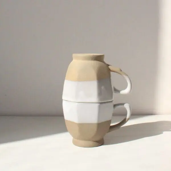 Octa Cups | Byora Homes | Beige & Sand | Stoneware Ceramic | Set of 2 | Set of 4 - Image 5
