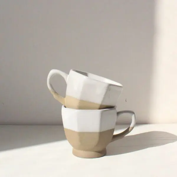 Octa Cups | Byora Homes | Beige & Sand | Stoneware Ceramic | Set of 2 | Set of 4 - Image 4