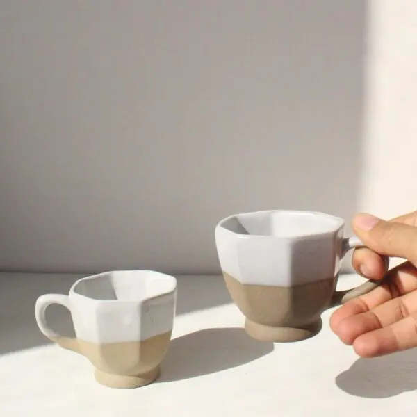 Octa Cups | Byora Homes | Beige & Sand | Stoneware Ceramic | Set of 2 | Set of 4 - Image 2