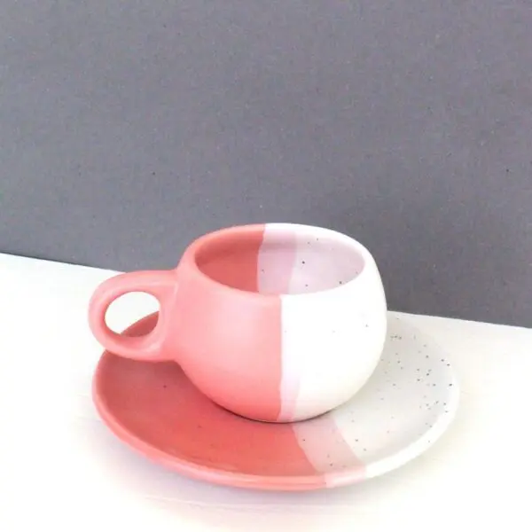 Baby Sphere Cup and Saucer | Byora Homes | Pink & White | Stoneware Ceramic - Image 4