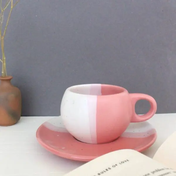 Baby Sphere Cup and Saucer | Byora Homes | Pink & White | Stoneware Ceramic