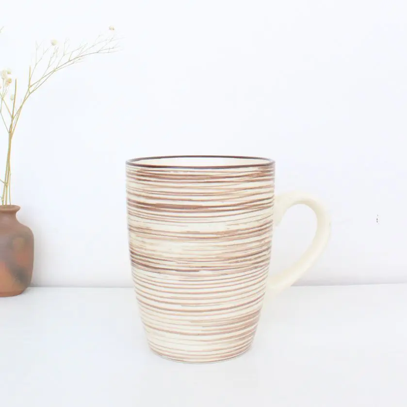 Brown Ribs Mug | Byora Homes | Brown & Off-white | Stoneware Ceramic