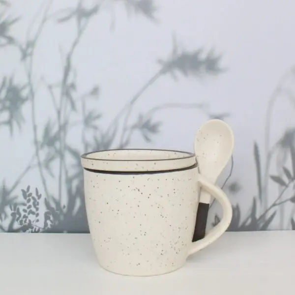 Blurry Mug with Spoon and Coaster | Byora Homes | Beige | Stoneware Ceramic