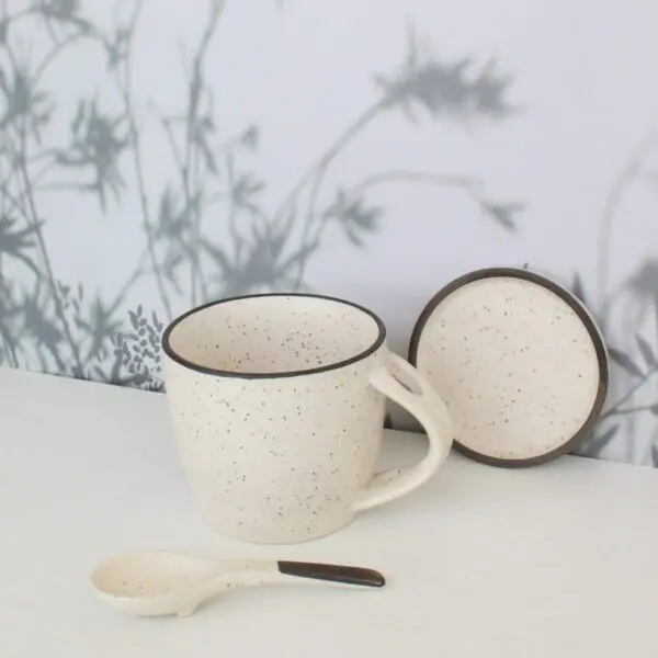 Blurry Mug with Spoon and Coaster | Byora Homes | Beige | Stoneware Ceramic - Image 5