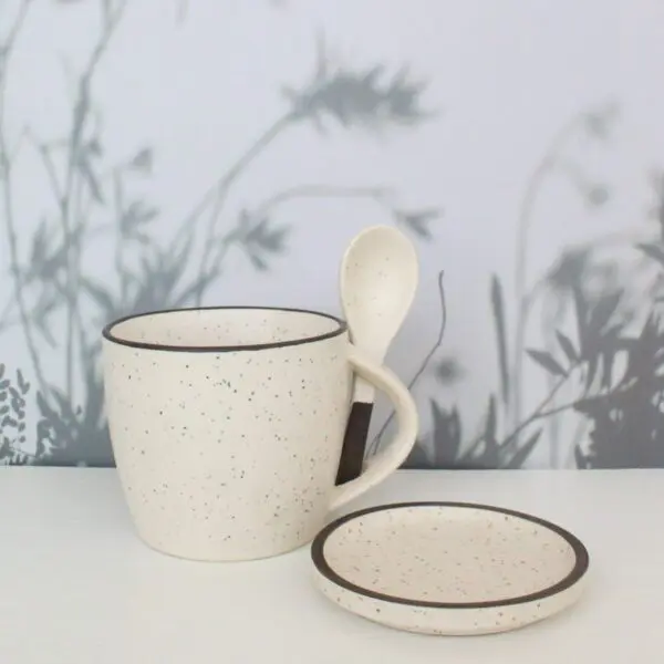 Blurry Mug with Spoon and Coaster | Byora Homes | Beige | Stoneware Ceramic - Image 2