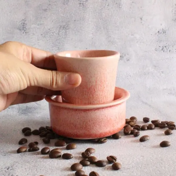Peachy Dabara Set | Filter Coffee Glass and Bowl | Byora Homes | Peach Pink | Stoneware Ceramic - Image 2