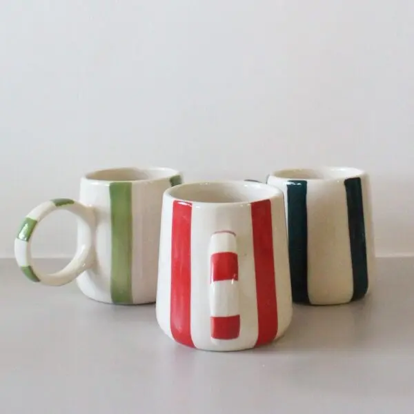 Green and Stripes Mug | Byora Homes | White & Green | Stoneware Ceramic - Image 6
