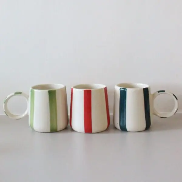 Green and Stripes Mug | Byora Homes | White & Green | Stoneware Ceramic - Image 5