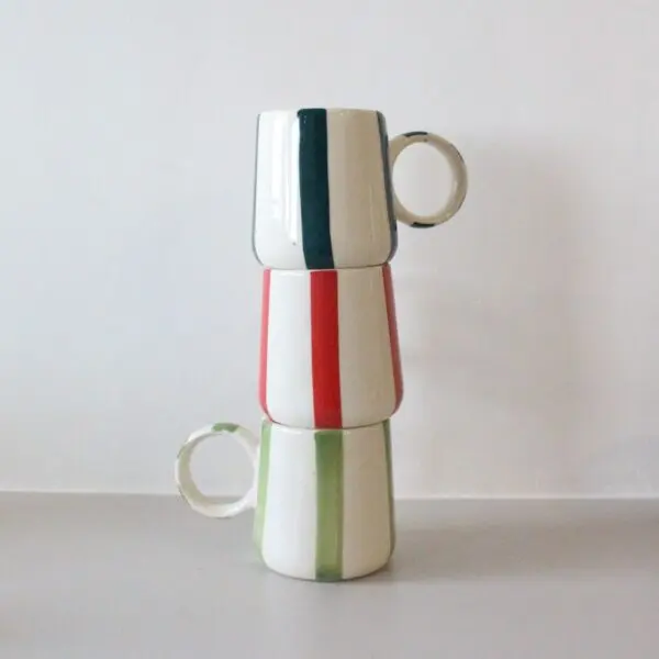 Green and Stripes Mug | Byora Homes | White & Green | Stoneware Ceramic - Image 4