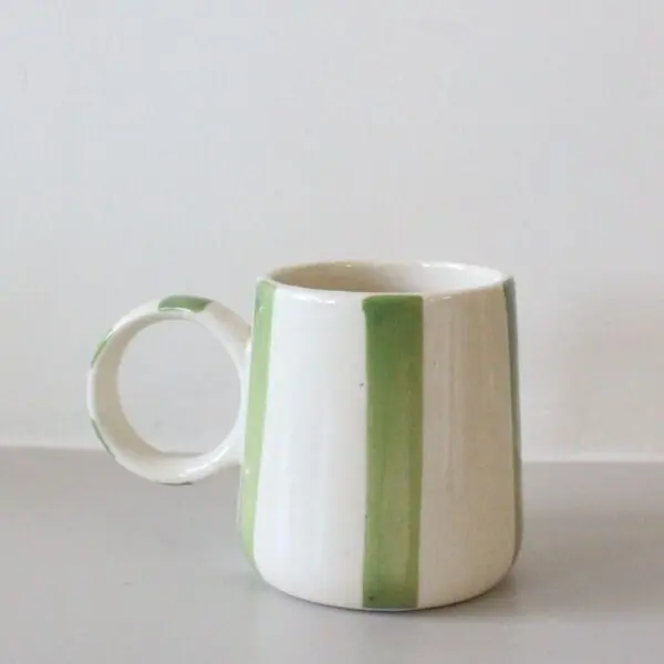 Green and Stripes Mug | Byora Homes | White & Green | Stoneware Ceramic - Image 3