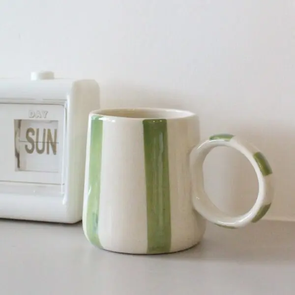 Green and Stripes Mug | Byora Homes | White & Green | Stoneware Ceramic
