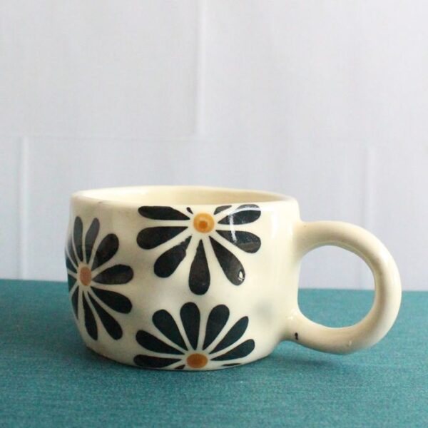 Black Flora Latte Mug | Byora Homes | Black | Stoneware Ceramic