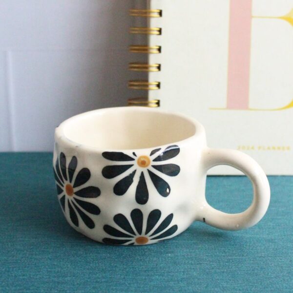 Black Flora Latte Mug | Byora Homes | Black | Stoneware Ceramic - Image 2
