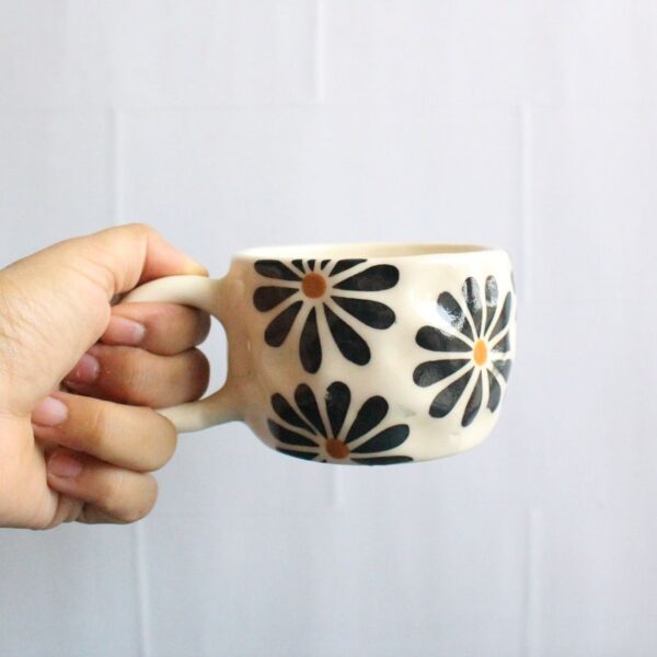 Black Flora Latte Mug | Byora Homes | Black | Stoneware Ceramic - Image 3