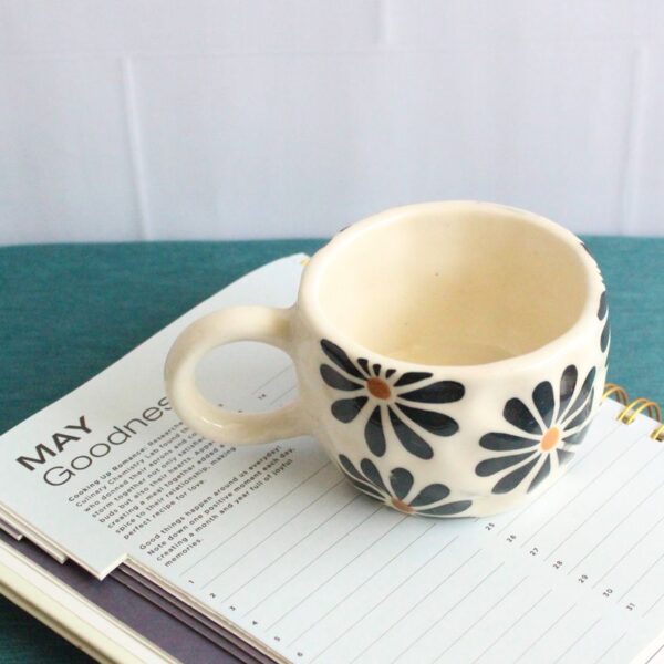 Black Flora Latte Mug | Byora Homes | Black | Stoneware Ceramic - Image 4
