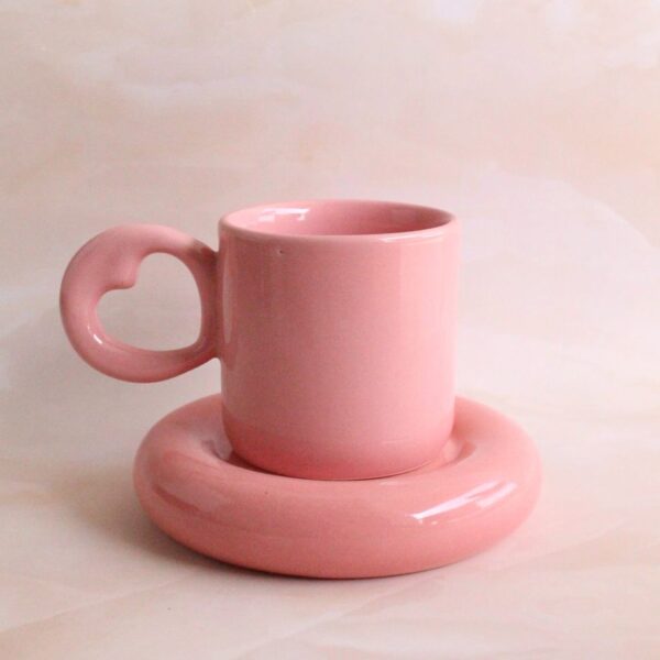 Hearty Hand Mug and Saucer | Byora Homes | Pink | Stoneware Ceramic