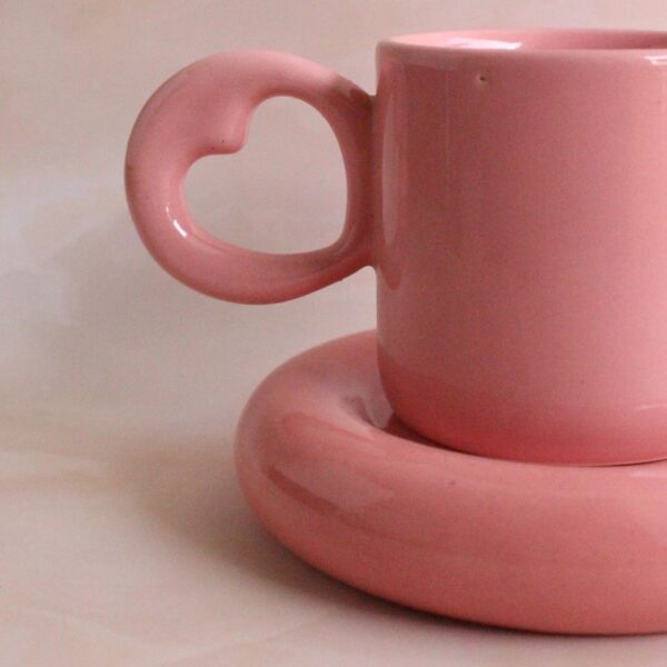 Hearty Hand Mug and Saucer | Byora Homes | Pink | Stoneware Ceramic - Image 4