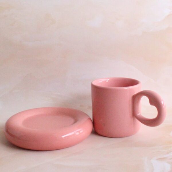 Hearty Hand Mug and Saucer | Byora Homes | Pink | Stoneware Ceramic - Image 2