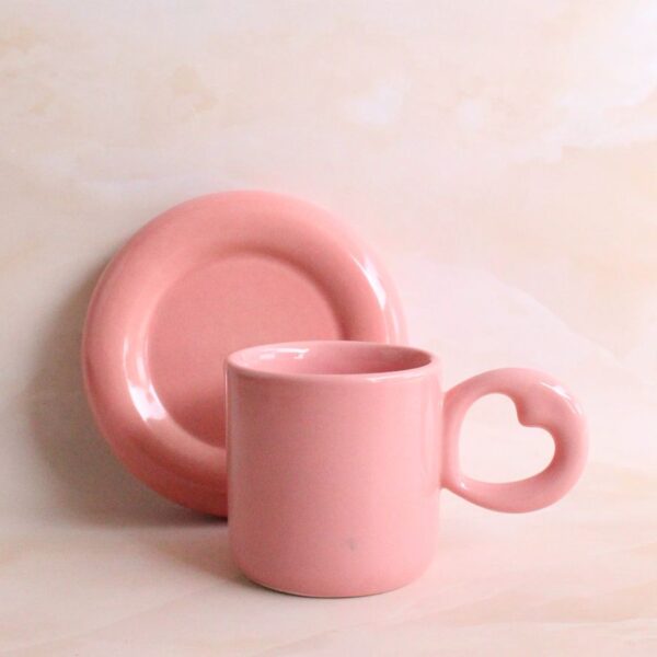 Hearty Hand Mug and Saucer | Byora Homes | Pink | Stoneware Ceramic - Image 3