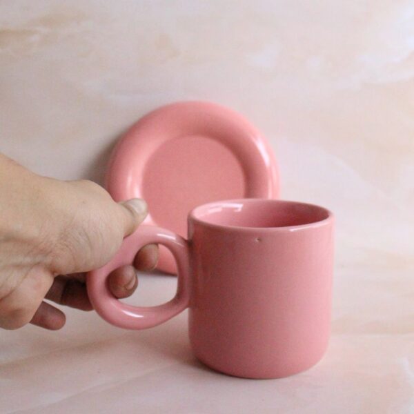 Hearty Hand Mug and Saucer | Byora Homes | Pink | Stoneware Ceramic - Image 5