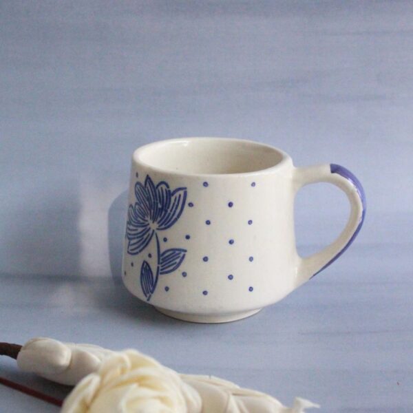Blues and flowers Mug | Byora Homes | Beige & Blue | Stoneware Ceramic - Image 2