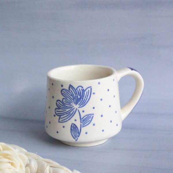 Blues and flowers Mug | Byora Homes | Beige & Blue | Stoneware Ceramic - Image 3