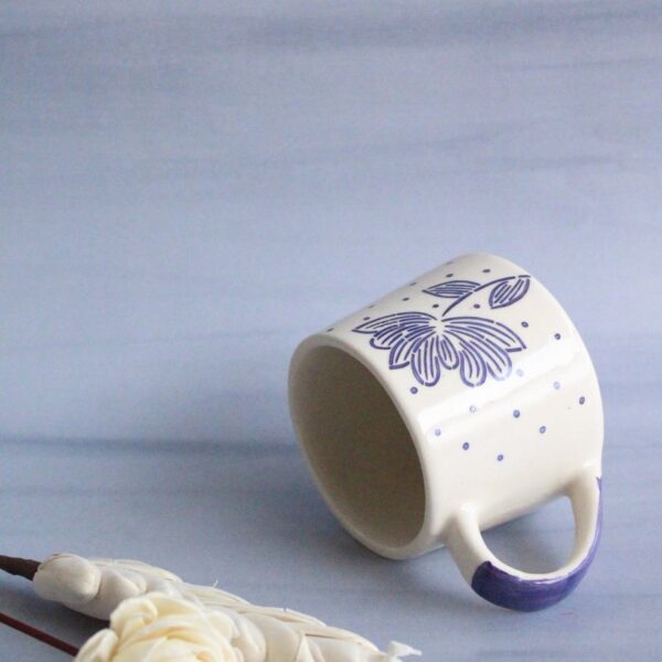 Blues and flowers Mug | Byora Homes | Beige & Blue | Stoneware Ceramic - Image 4