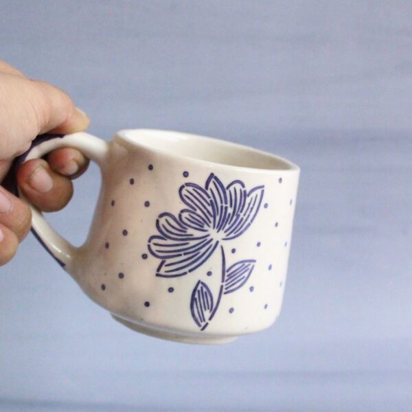 Blues and flowers Mug | Byora Homes | Beige & Blue | Stoneware Ceramic - Image 5