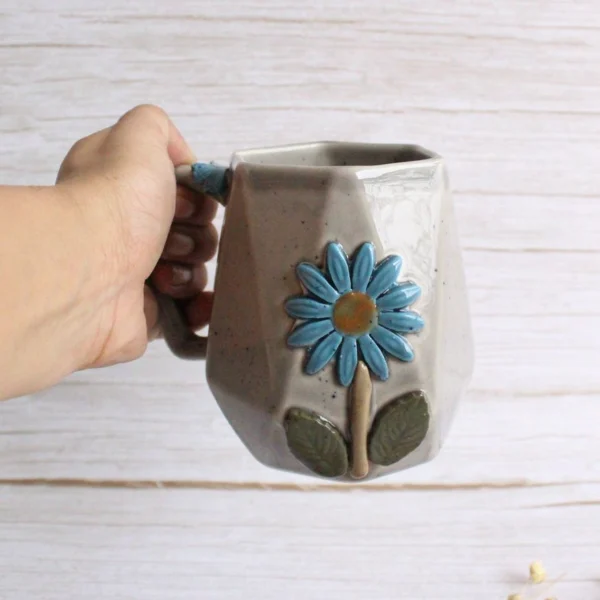 Geometric Mug | Byora Homes | Gray | Stoneware Ceramic - Image 4