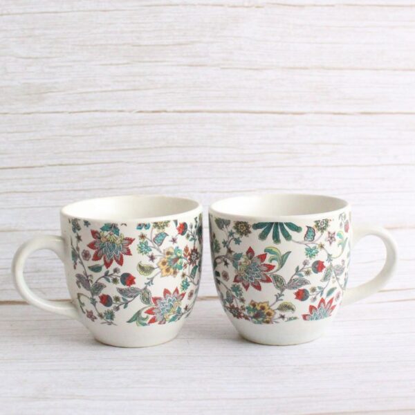 Florest Cups | Byora Homes | Beige & Green | Stoneware Ceramic | Set of 2 - Image 2