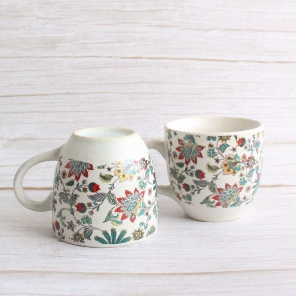 Florest Cups | Byora Homes | Beige & Green | Stoneware Ceramic | Set of 2 - Image 3