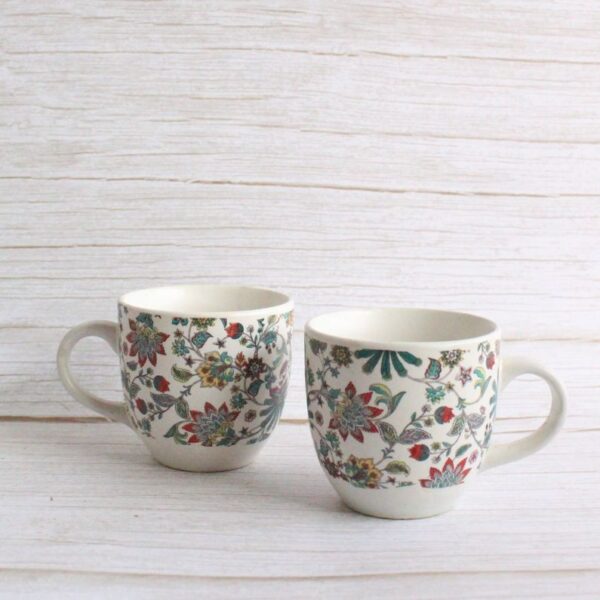 Florest Cups | Byora Homes | Beige & Green | Stoneware Ceramic | Set of 2 - Image 4