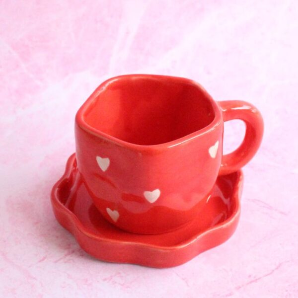 Berry Red Cup and Saucer | Byora Homes | Red | Stoneware Ceramic - Image 3
