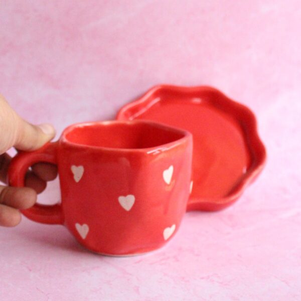 Berry Red Cup and Saucer | Byora Homes | Red | Stoneware Ceramic - Image 4