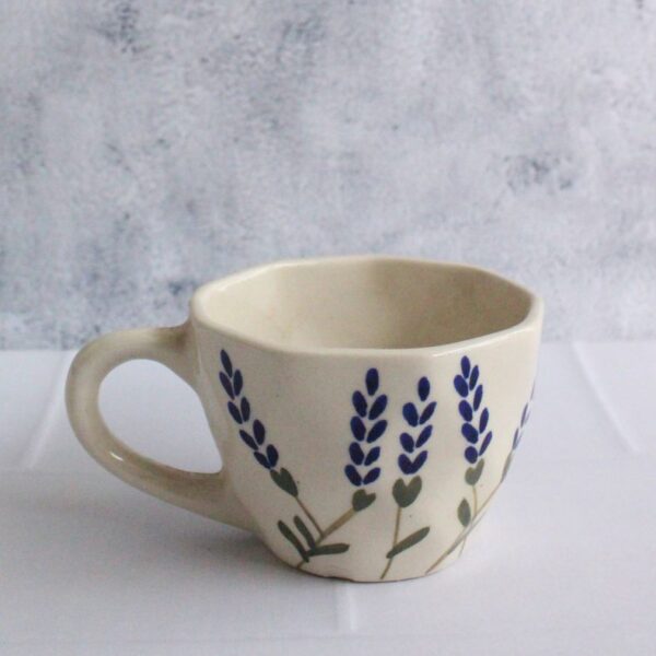 Leafy Blue Cappuccino Mug | Byora Homes | Blue & Beige | Stoneware Ceramic