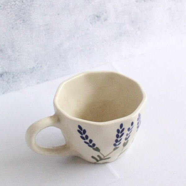 Leafy Blue Cappuccino Mug | Byora Homes | Blue & Beige | Stoneware Ceramic - Image 4