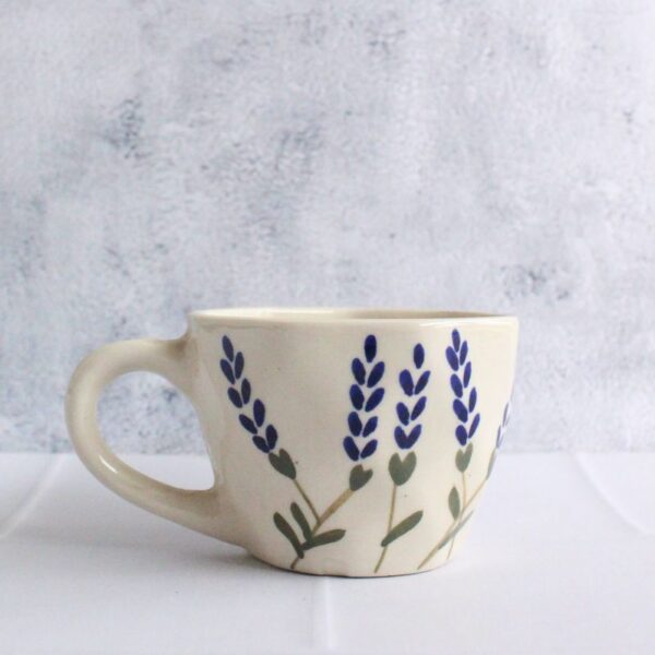 Leafy Blue Cappuccino Mug | Byora Homes | Blue & Beige | Stoneware Ceramic - Image 3