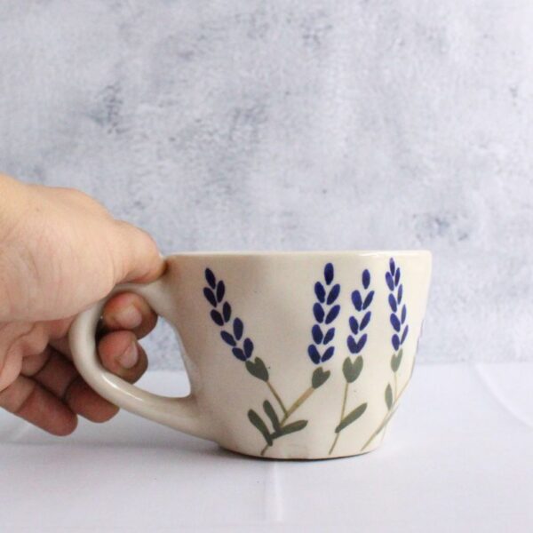 Leafy Blue Cappuccino Mug | Byora Homes | Blue & Beige | Stoneware Ceramic - Image 2